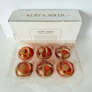 Set of 6 Kurt S. Adler European-Style Glass Ornaments – Copper Orange & Gold 3”